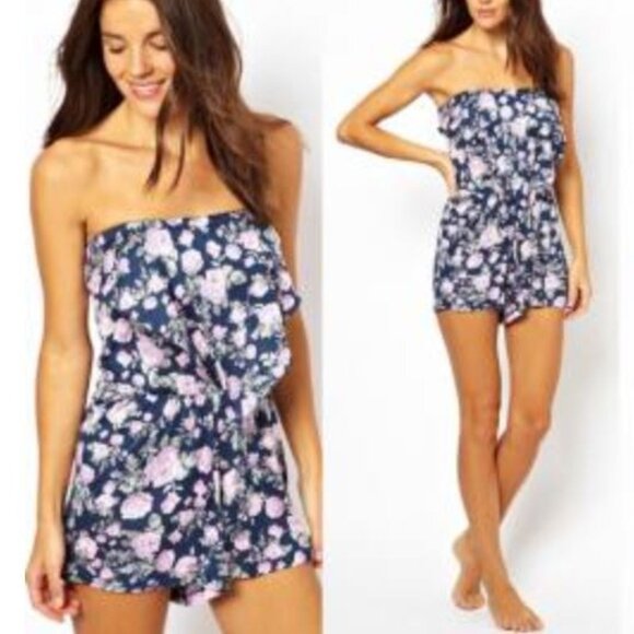 ASOS | Floral Romper w/ Handkerchief Front Navy, Pink, Sage Green | Size… - Picture 1 of 13